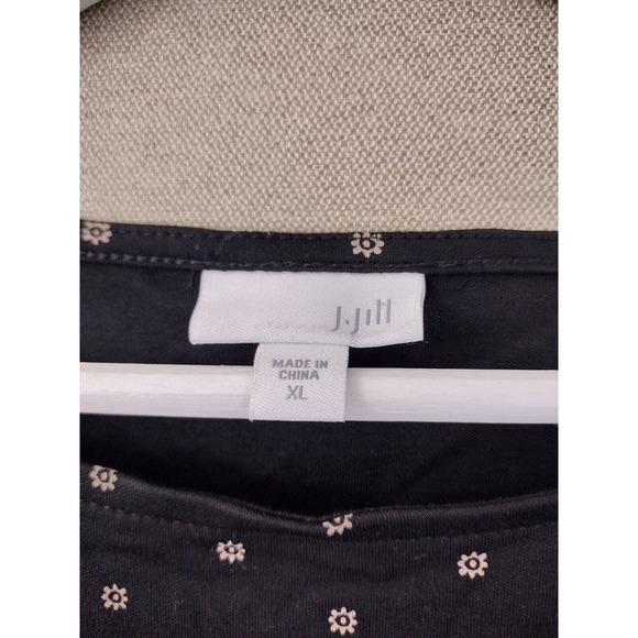 J Jill Shirt Womens XL Black Tan Floral Geometric Side Slits 3/4 Sleeve Pullover - Picture 3 of 4